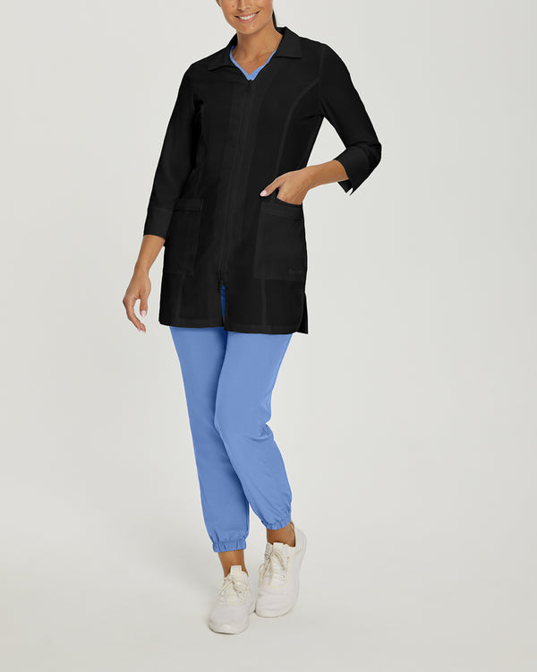 White Cross Fit Women's 3 Pocket Zip Front Mid-Length Medical Lab Coat for Healthcare Professionals