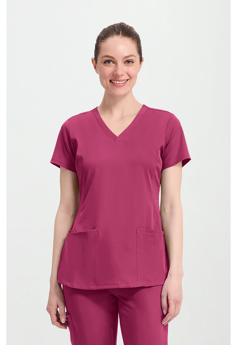 Cherry Wine - Healing Hands Works Women Scrub Top - Front View