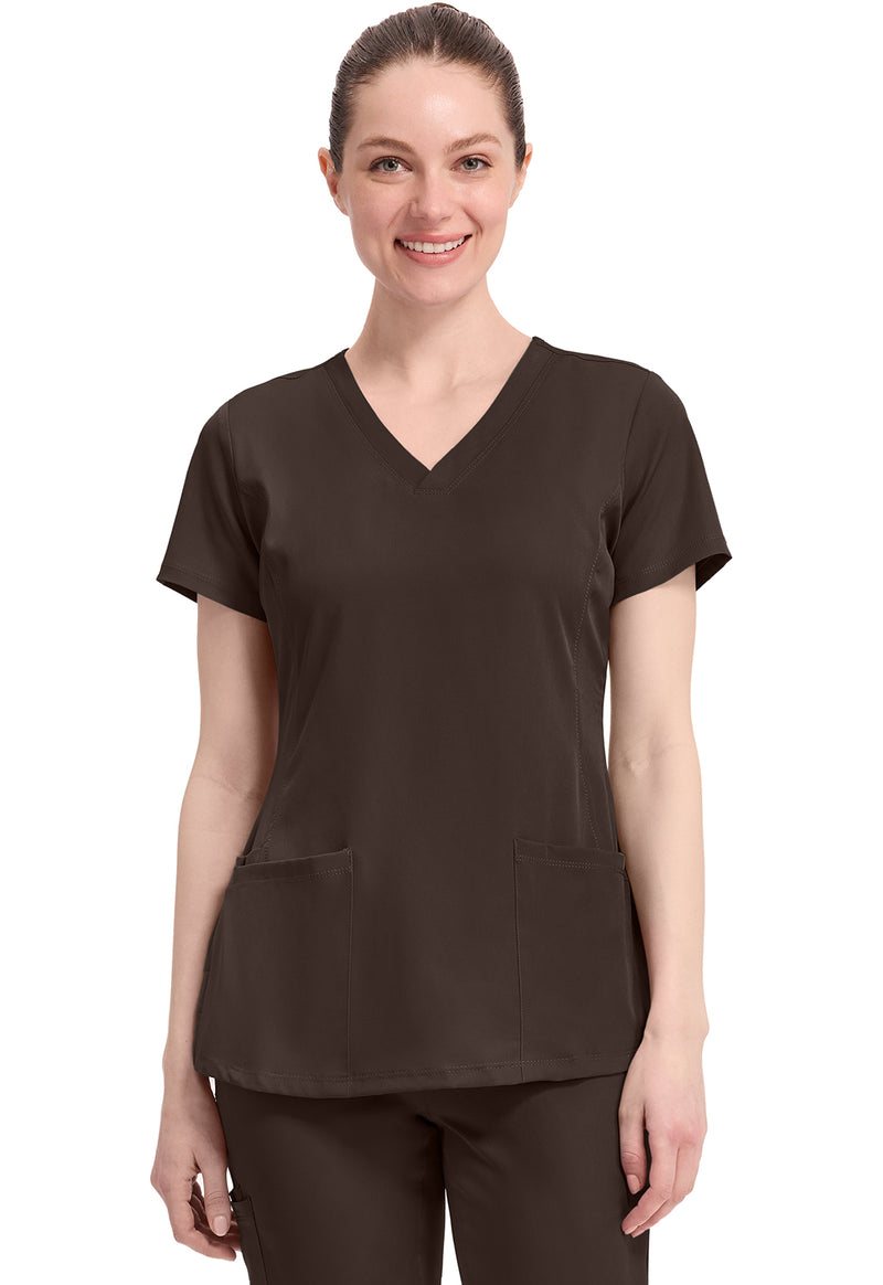 Dark Chocolate - Healing Hands Works Women Scrub Top - Front View