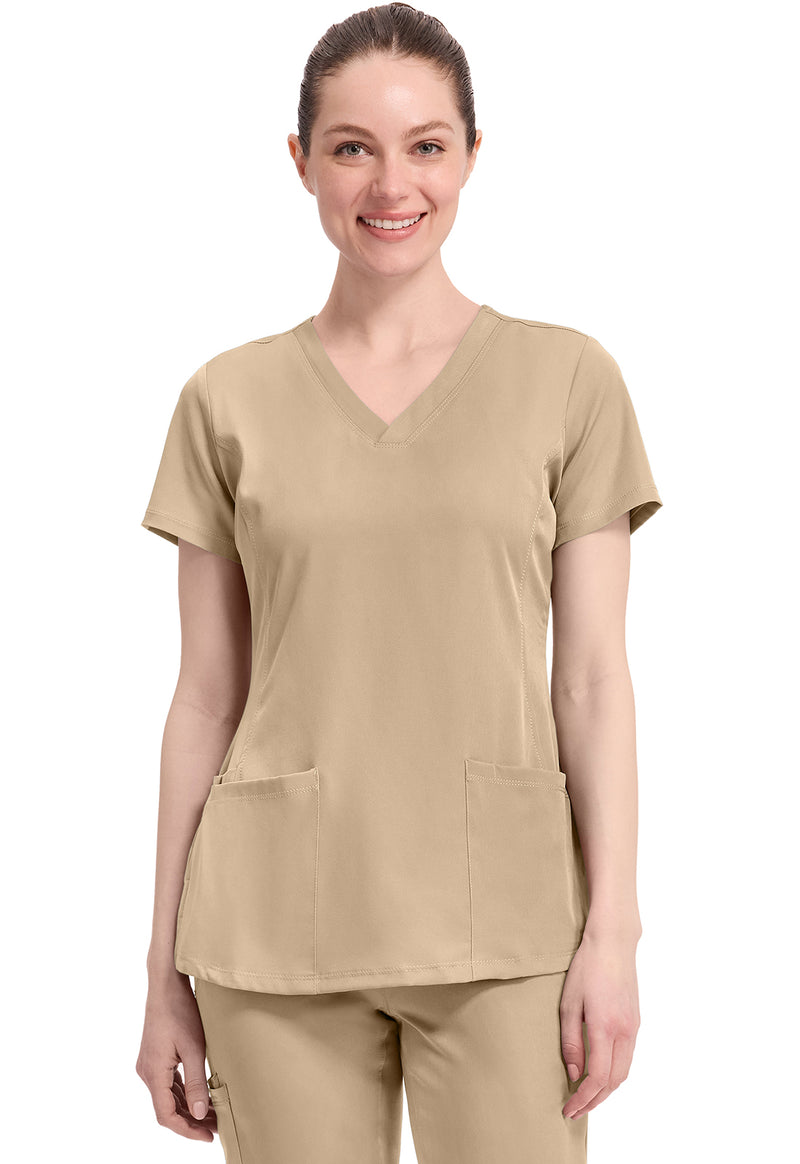 Khaki - Healing Hands Works Women Scrub Top - Front View