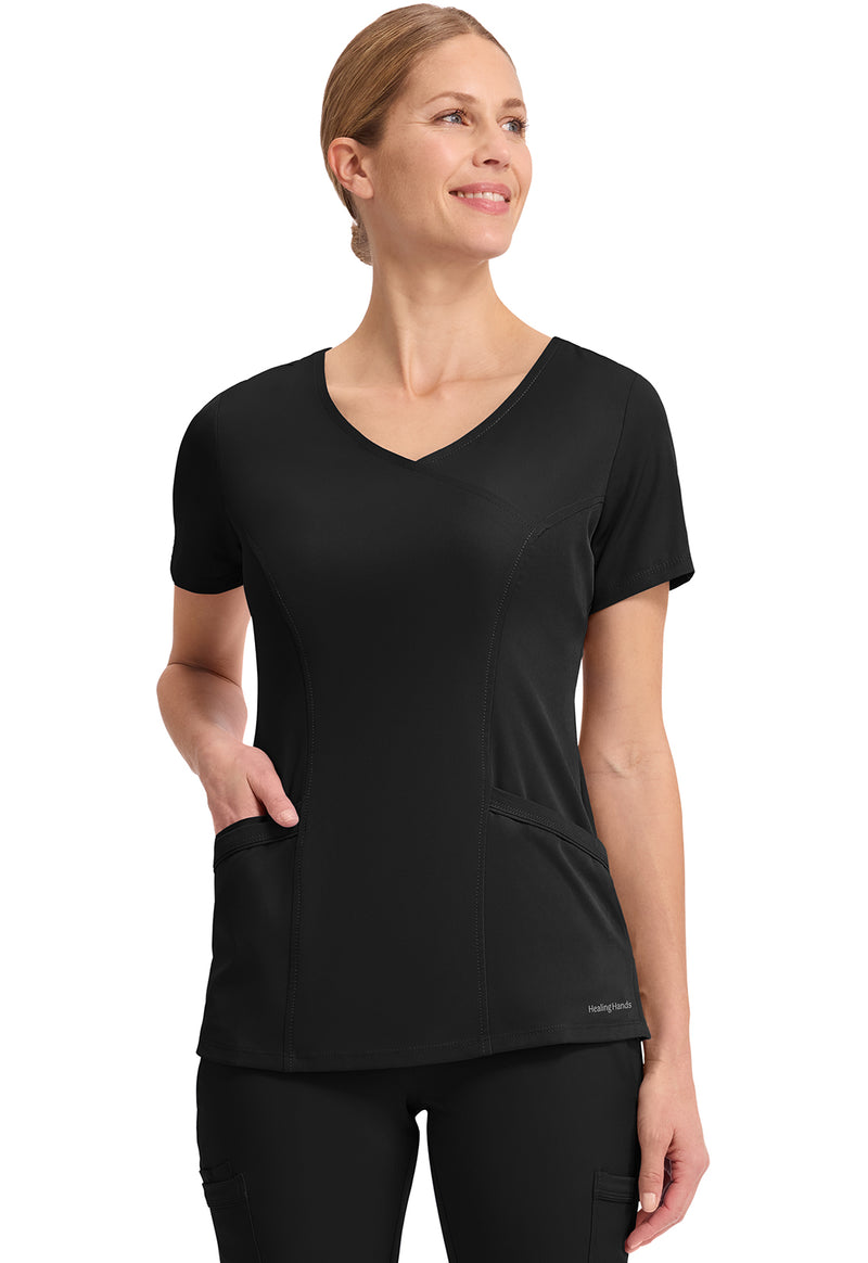 BLACK - Healing Hands Works Women Scrub Top - Front View