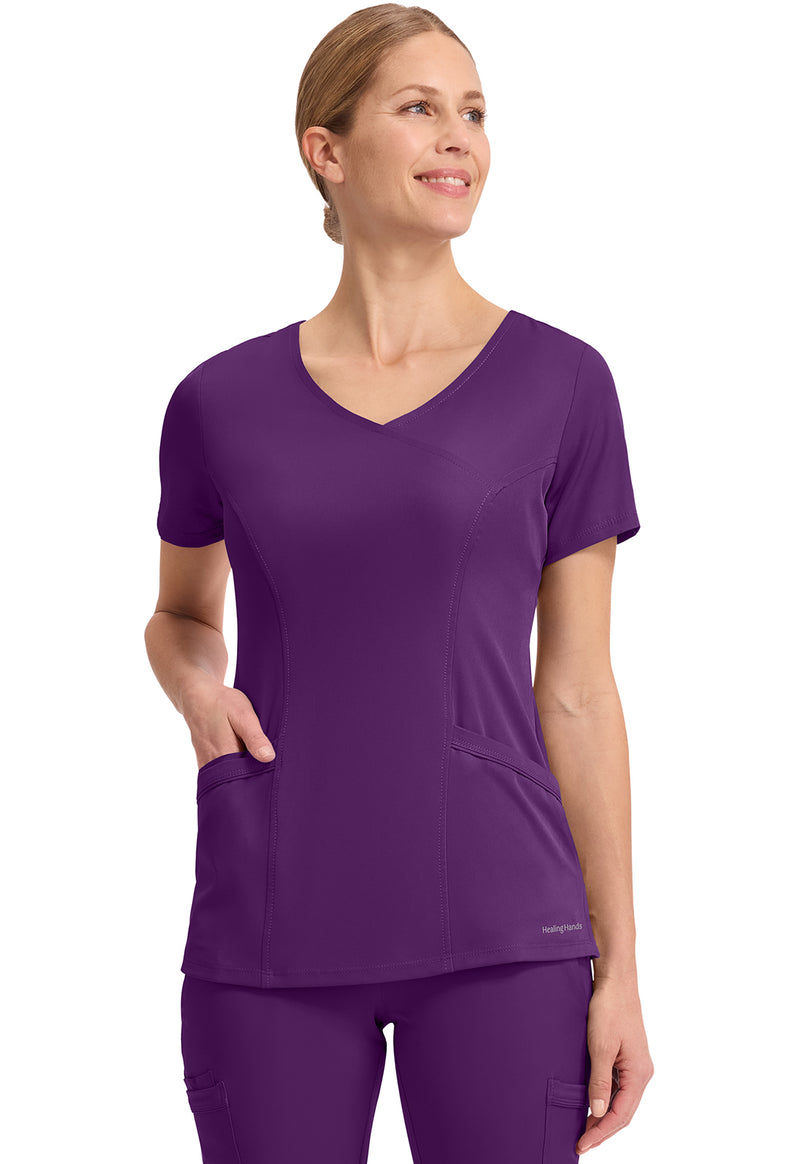 Eggplant - Healing Hands Works Women Scrub Top - Front View