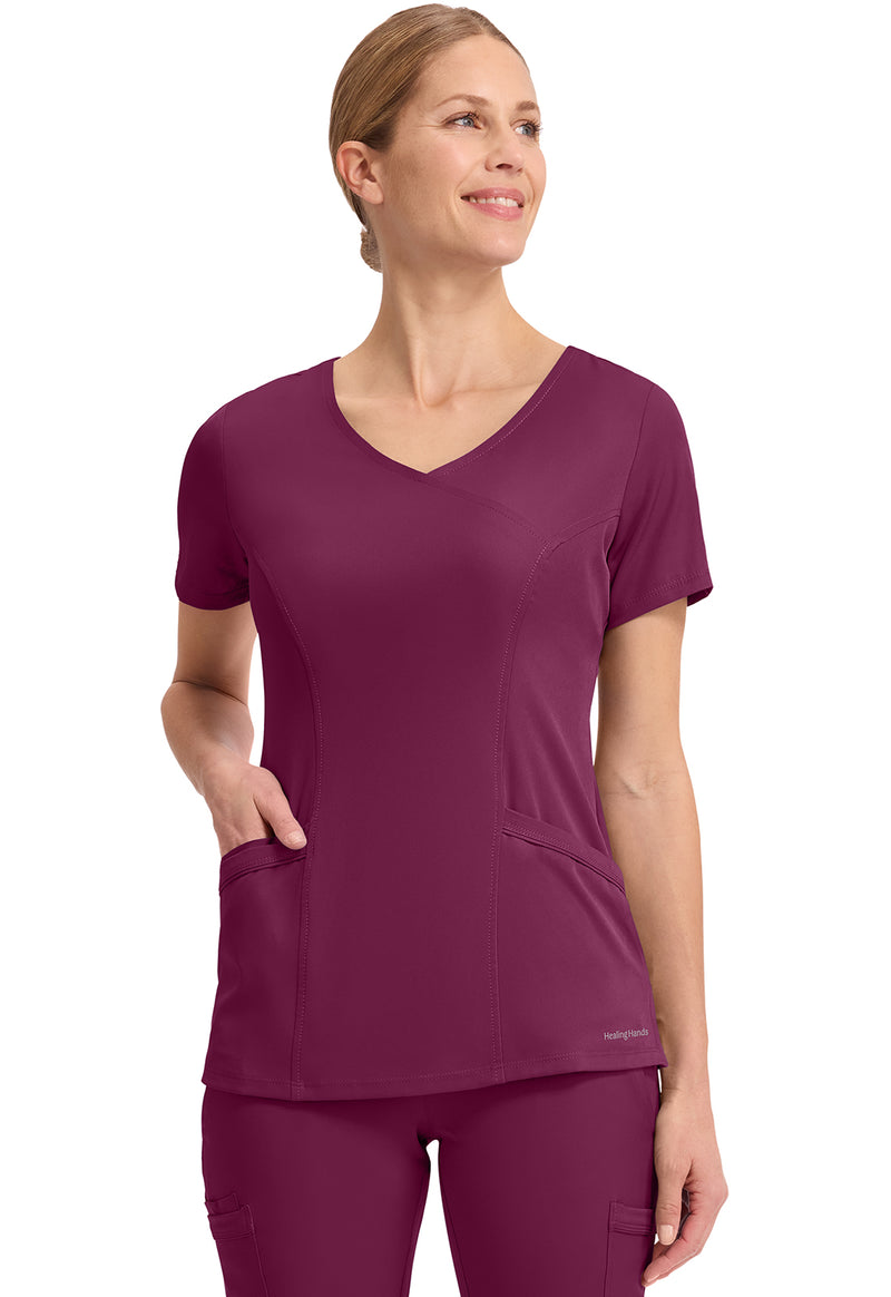 Wine - Healing Hands Works Women Scrub Top - Front View