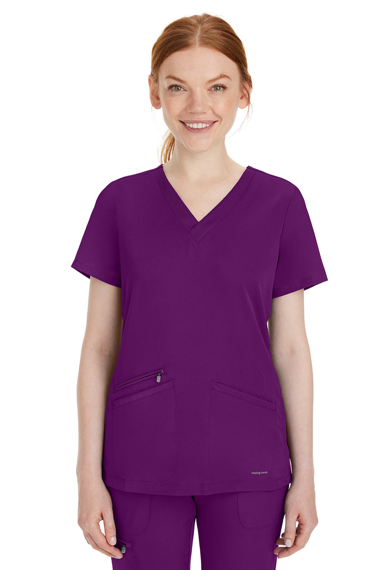 Eggplant - Healing Hands Works Women Scrub Top - Front View