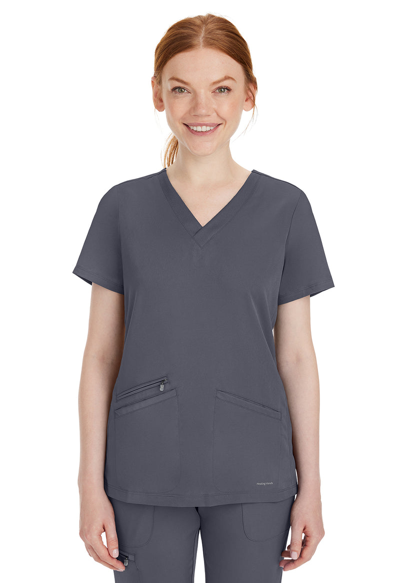 Pewter - Healing Hands Works Women Scrub Top - Front View