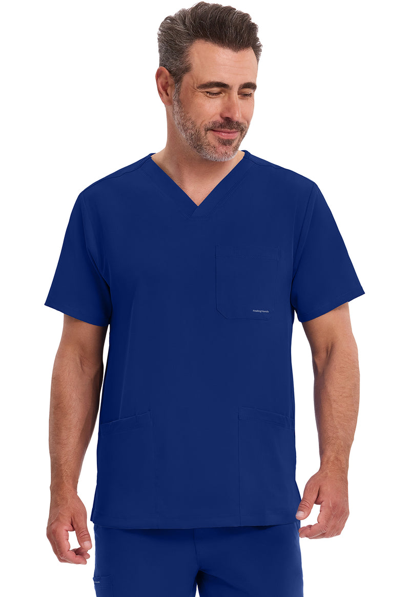 Galaxy Blue - Healing Hands Works Men Scrub Top - Front View