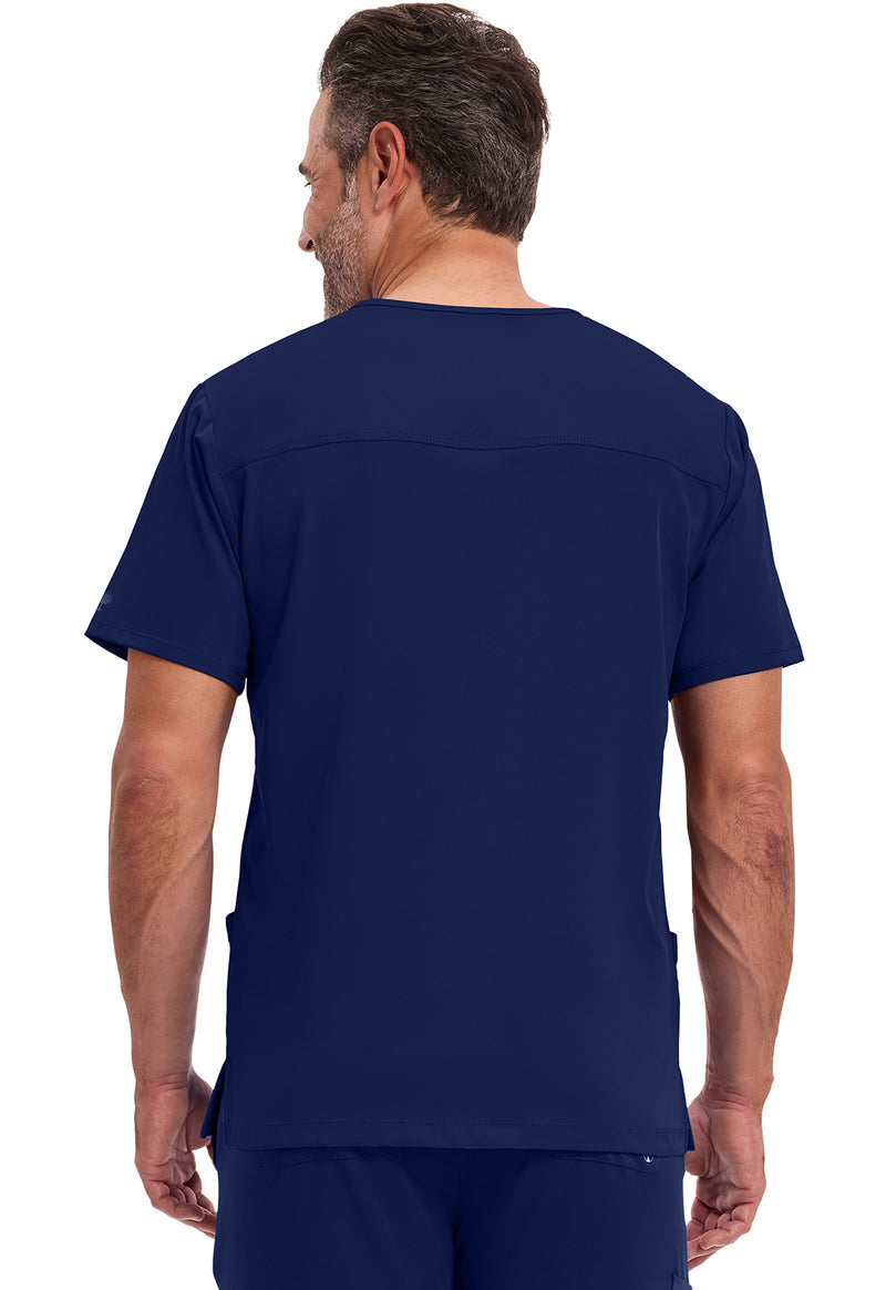 Navy - Healing Hands Works Men Scrub Top - Back View
