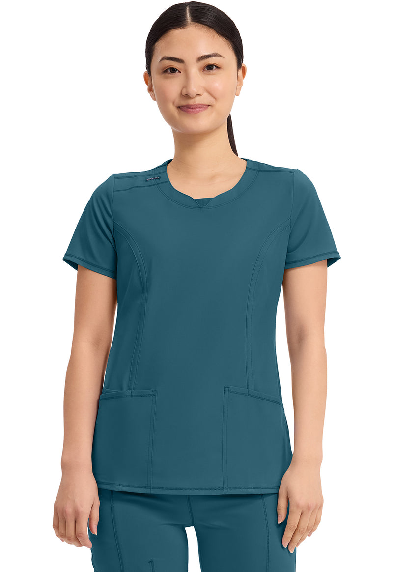 Caribbean Blue - Cherokee IN Infinity Women Scrub Top - Front View