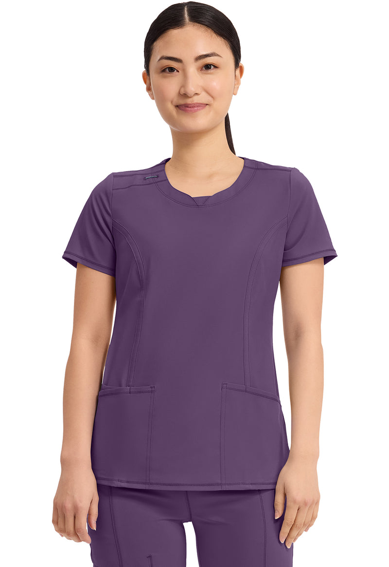 Eggplant - Cherokee IN Infinity Women Scrub Top - Front View