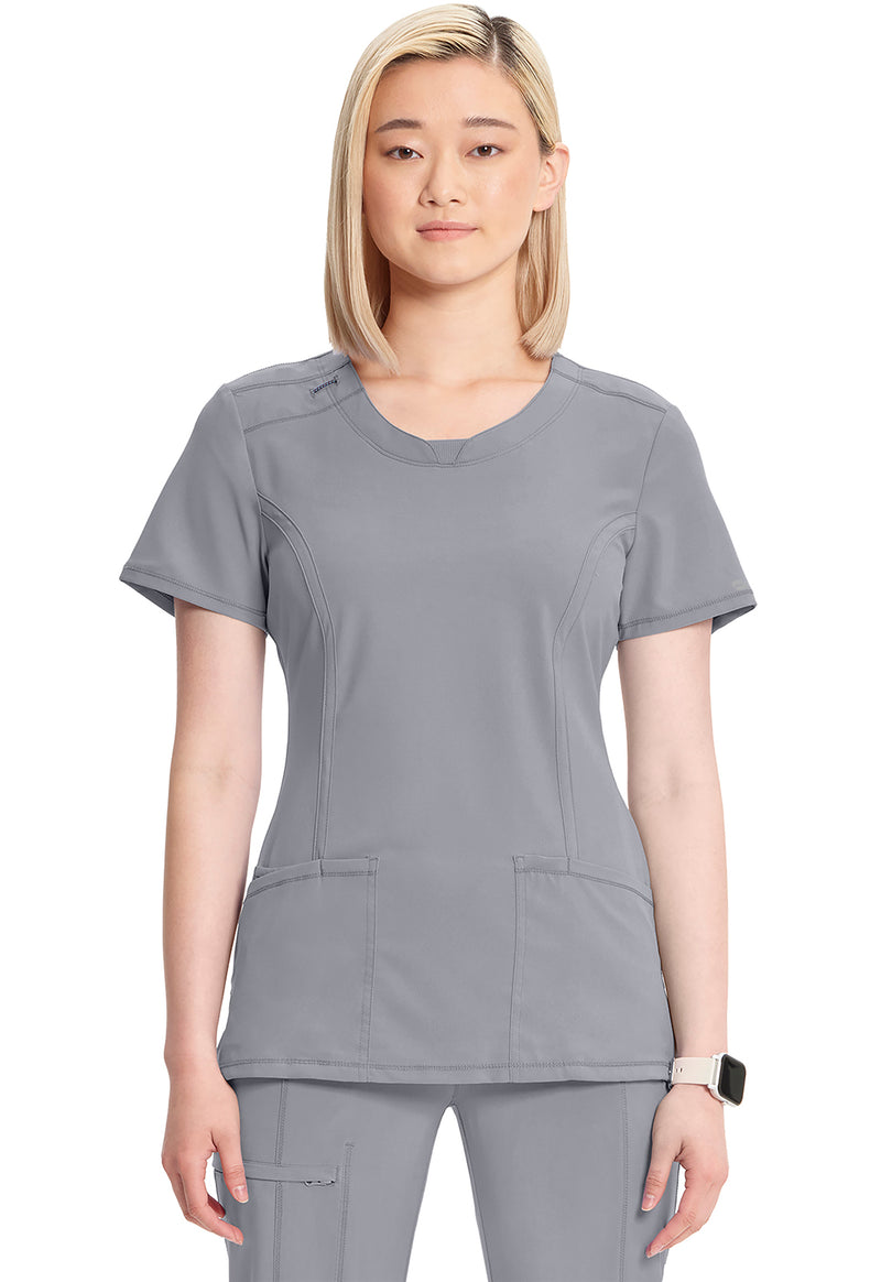 Grey - Cherokee IN Infinity Women Scrub Top - Front View