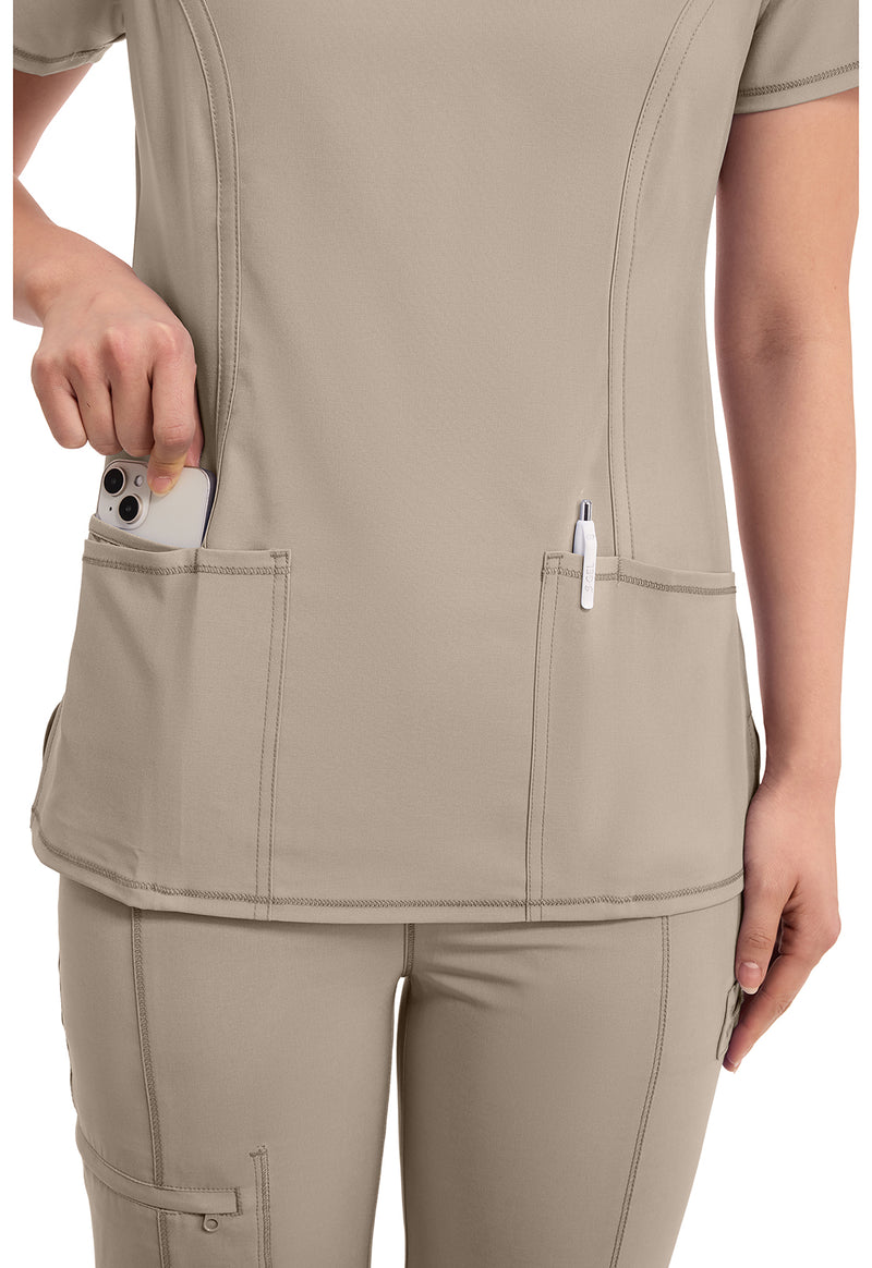Khaki - Women's Round Neck Scrub Top (View 4)