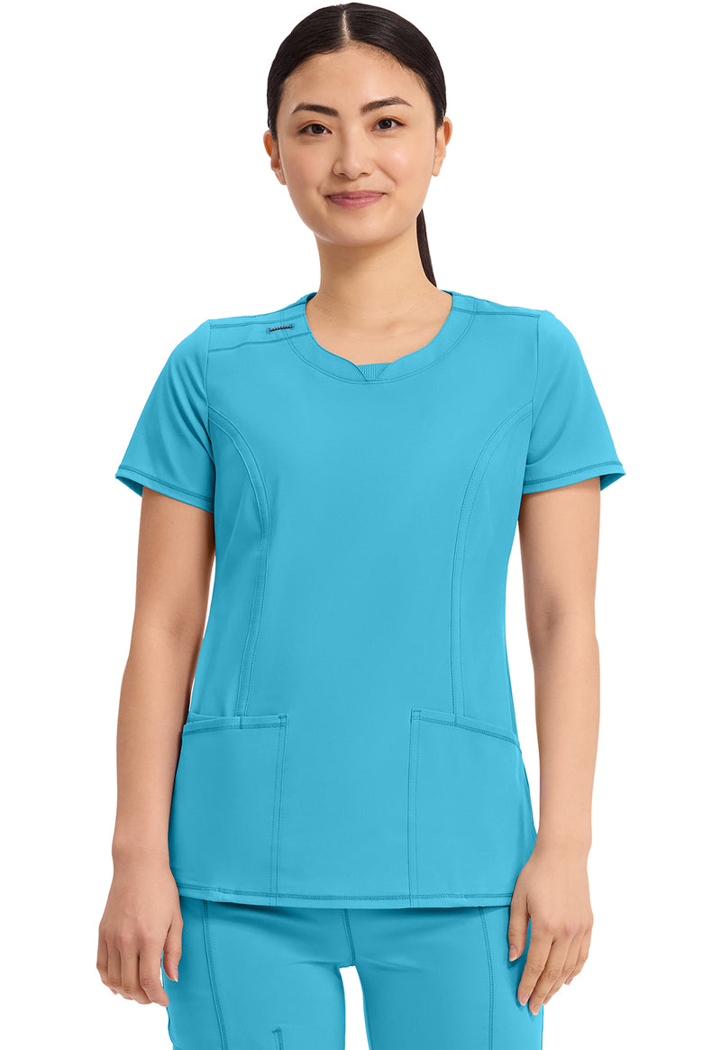 Turquoise - Cherokee IN Infinity Women Scrub Top - Front View
