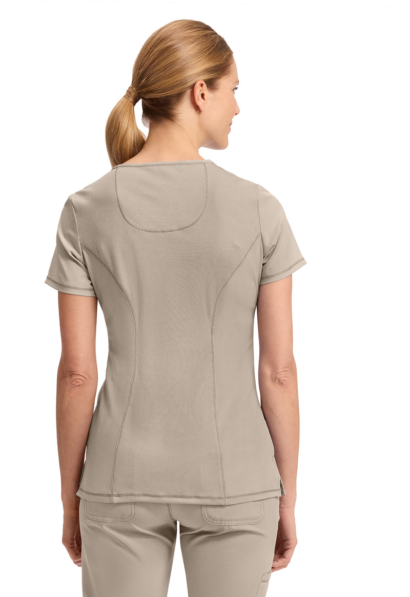 Khaki - Cherokee IN Infinity Women Scrub Top - Back View