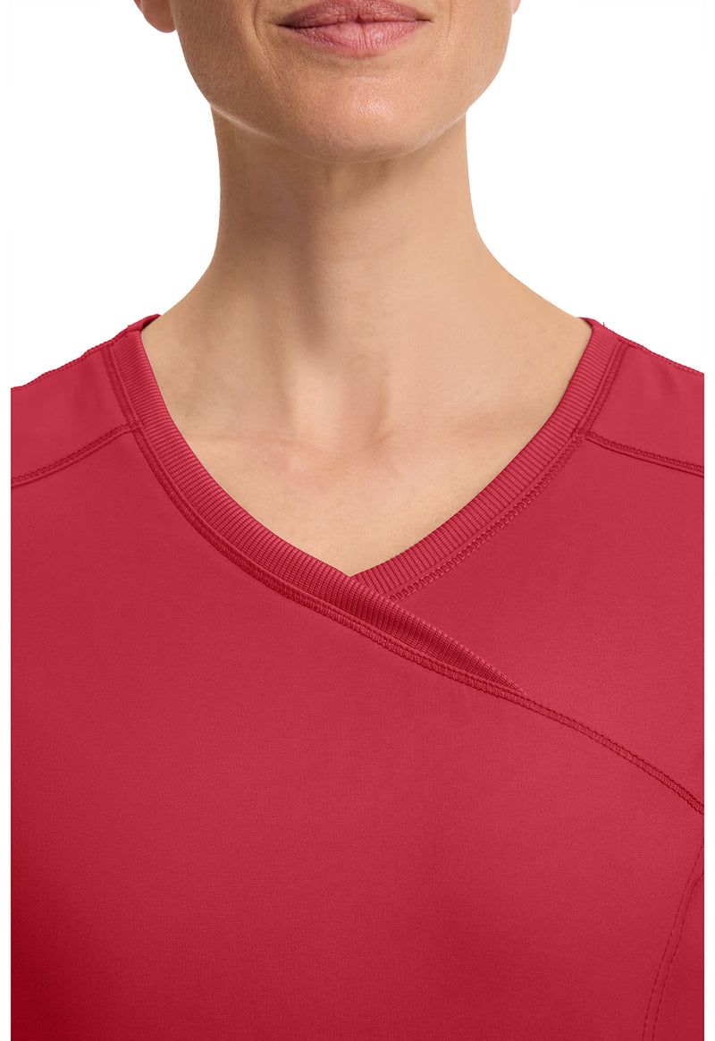 Red - Women's Mock Wrap Scrub Top (View 3)
