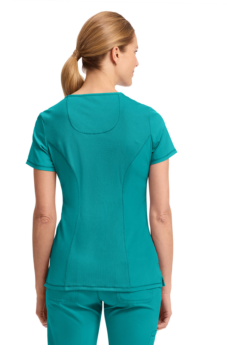 Teal Blue - Cherokee IN Infinity Women Scrub Top - Back View