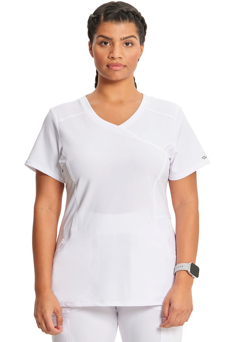 White - Cherokee IN Infinity Women Scrub Top - Front View