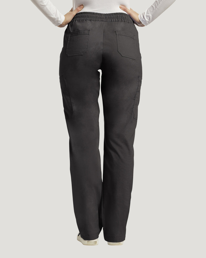 Black - White Cross Duo Women's 6 Pocket Cargo Drawstring Scrub Pants for Nursing