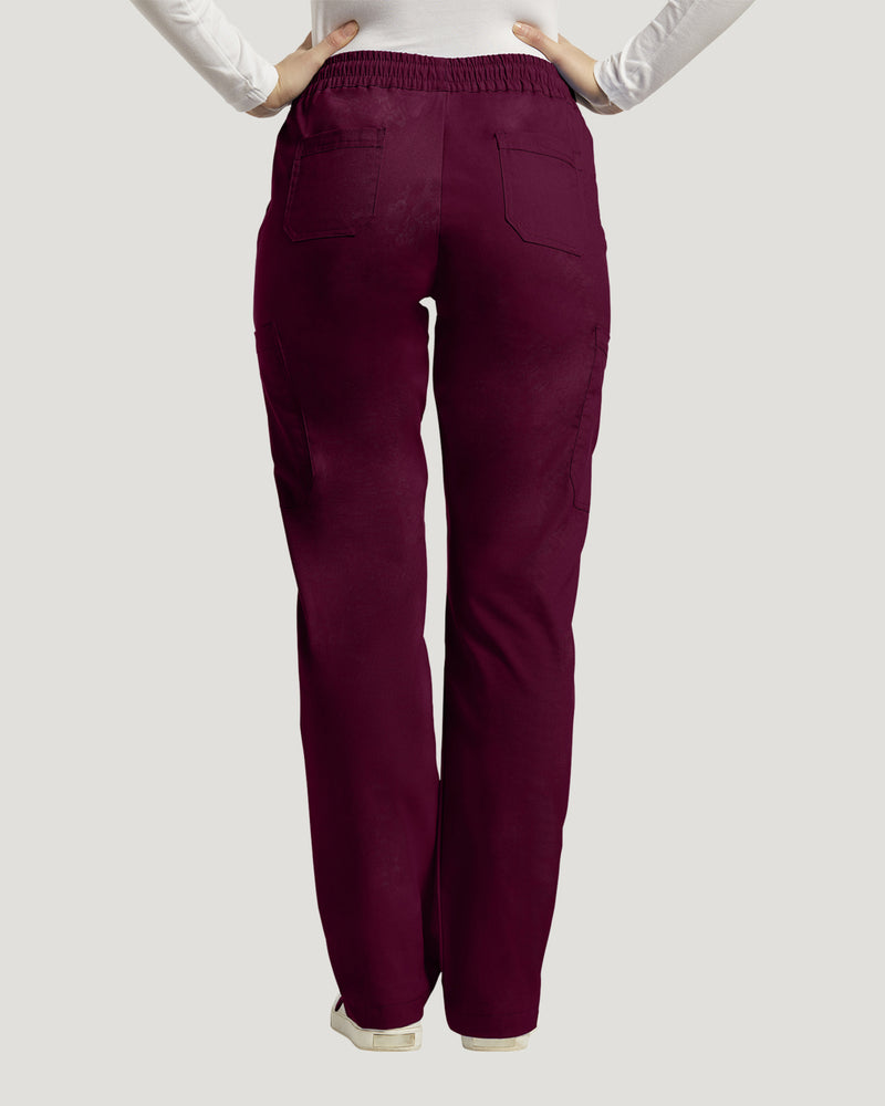 Burgundy - White Cross Duo Women's 6 Pocket Cargo Drawstring Scrub Pants for Nursing