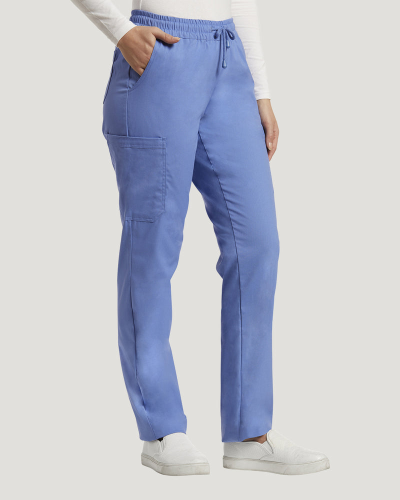 Ceil Blue - White Cross Duo Women's 6 Pocket Cargo Drawstring Scrub Pants for Nursing