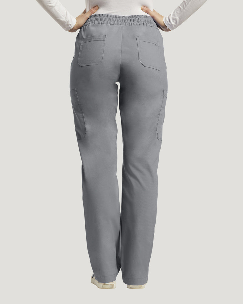 Grey - White Cross Duo Women's 6 Pocket Cargo Drawstring Scrub Pants for Nursing