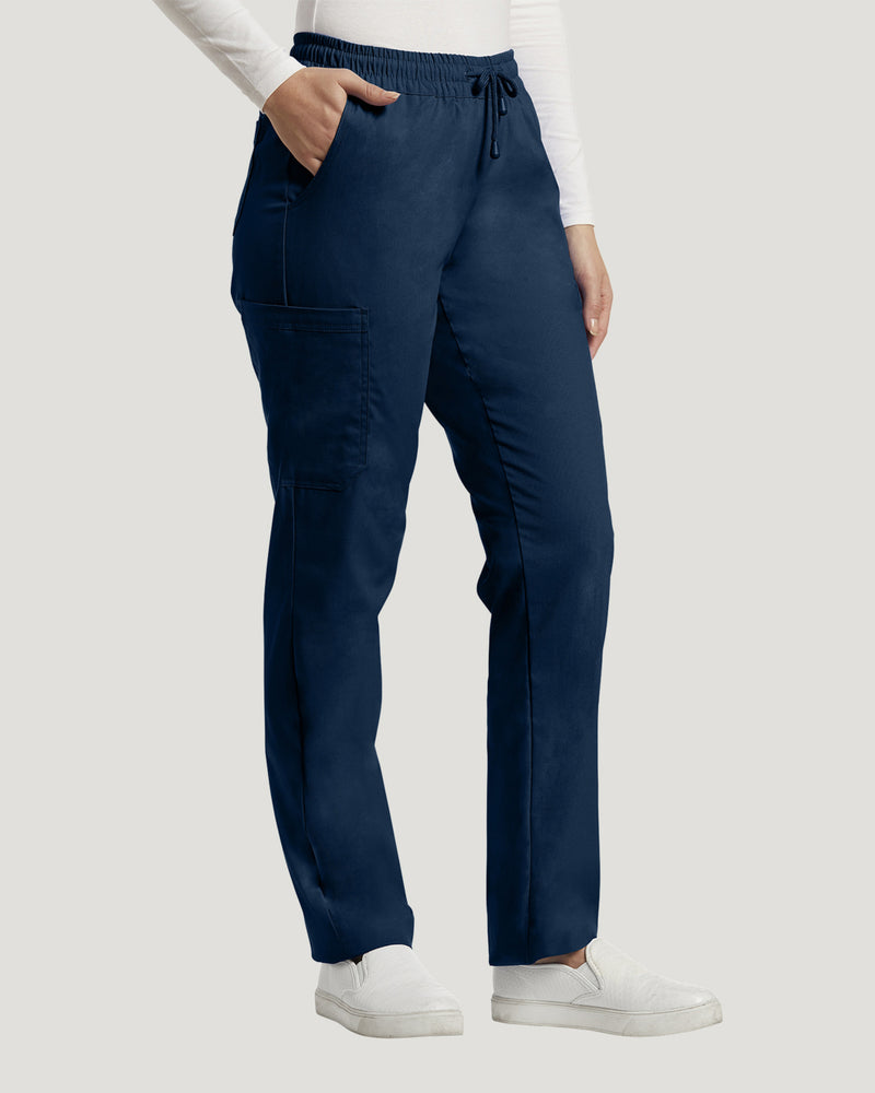 Navy - White Cross Duo Women's 6 Pocket Cargo Drawstring Scrub Pants for Nursing