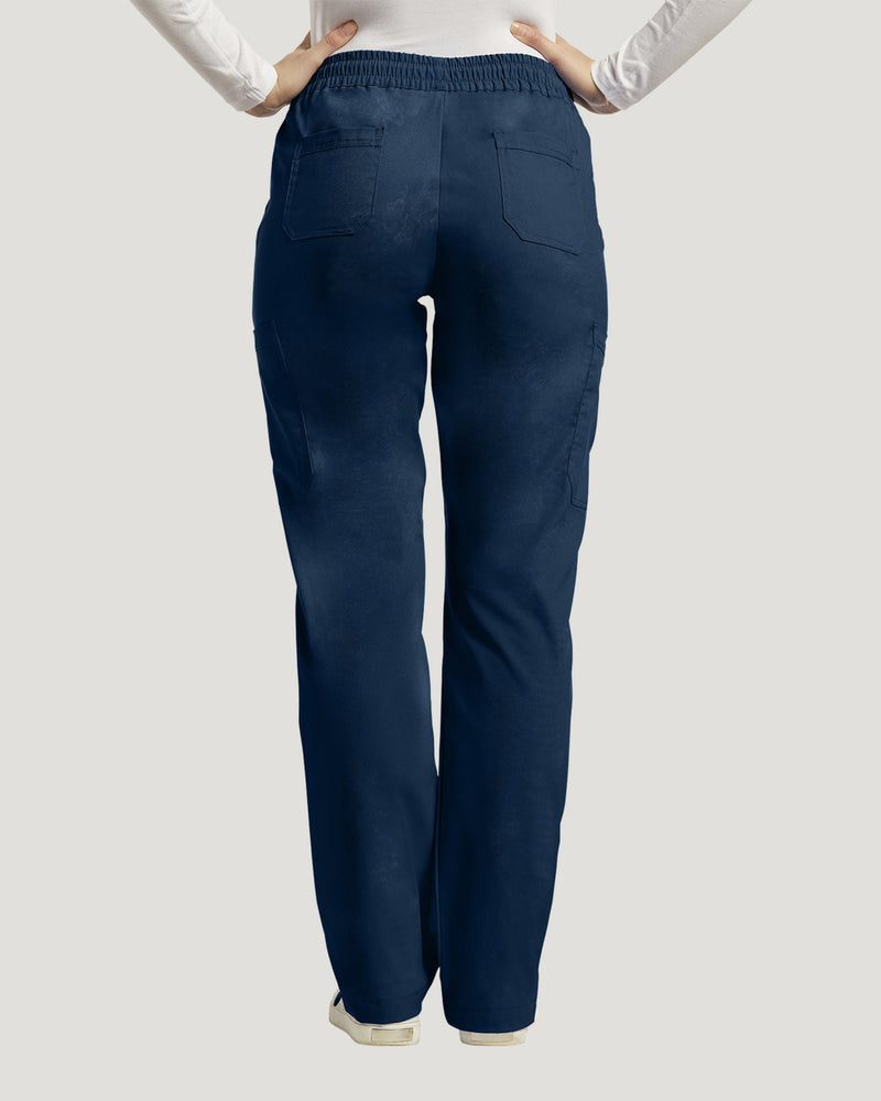 Navy - White Cross Duo Women's 6 Pocket Cargo Drawstring Scrub Pants for Nursing