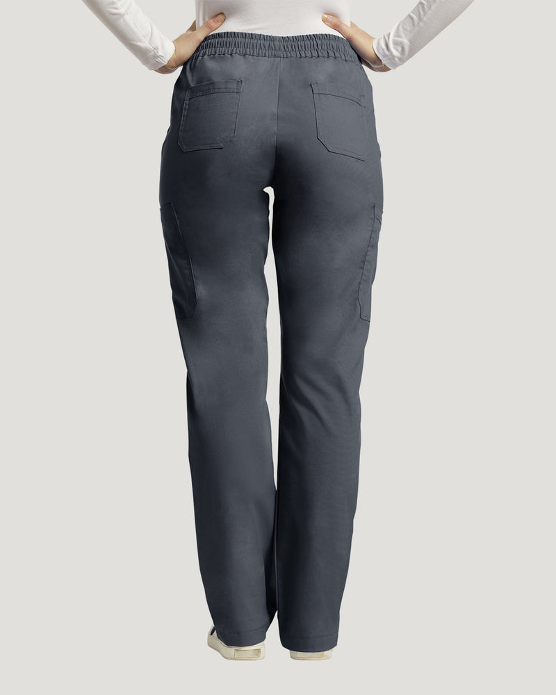 Pewter - White Cross Duo Women's 6 Pocket Cargo Drawstring Scrub Pants for Nursing