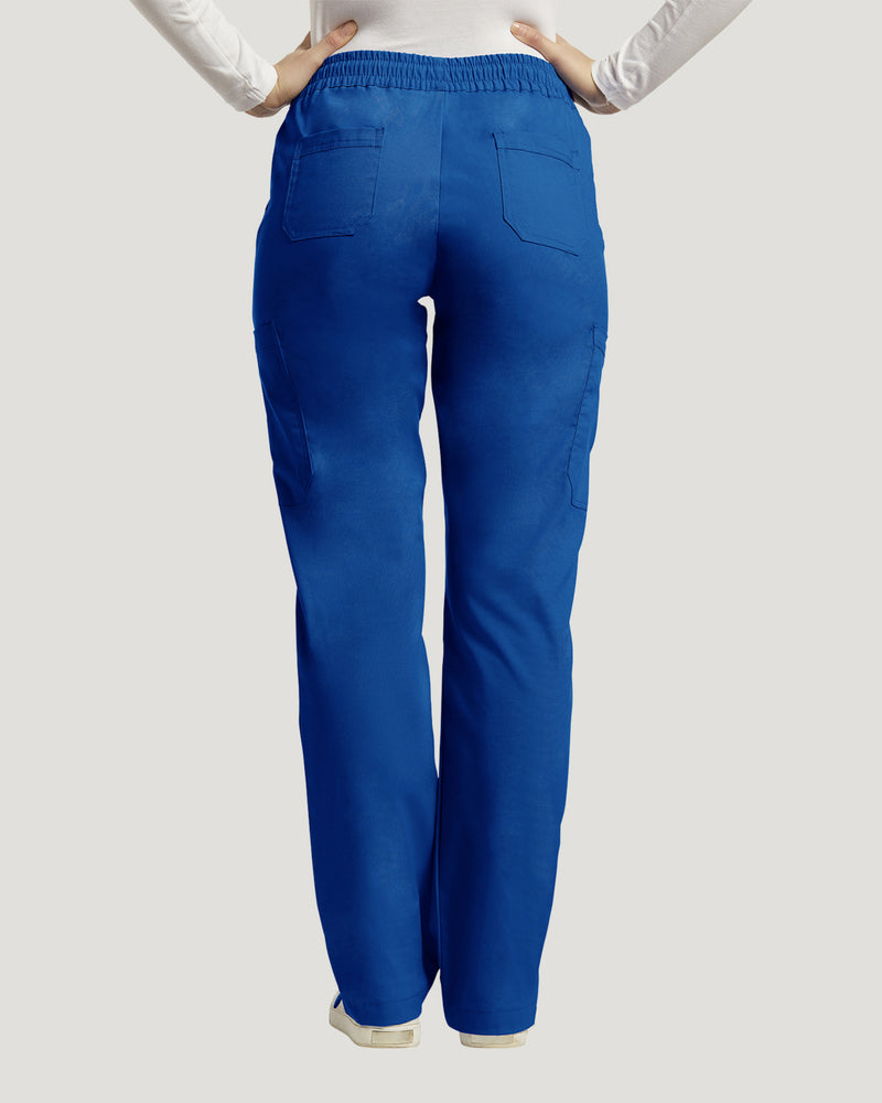 Royal Blue - White Cross Duo Women's 6 Pocket Cargo Drawstring Scrub Pants for Nursing