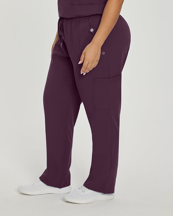 Deep Purple - White Cross Marvella Women's 3 Pocket Cargo Drawstring Scrub Pants for Nursing