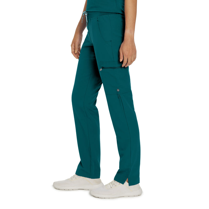 Caribbean Blue - White Cross V-Tess Women's 6 Pocket Zipper Cargo Drawstring Scrub Pants Tall for Nursing