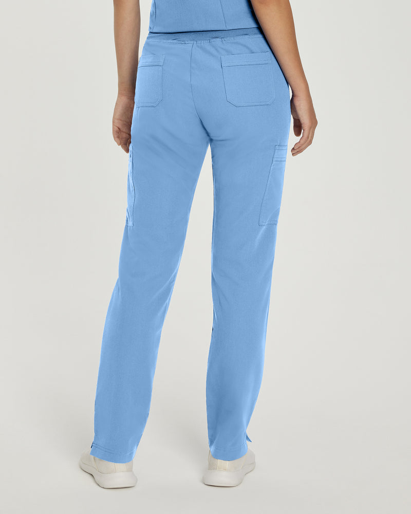 Ceil Blue - White Cross V-Tess Women's 6 Pocket Zipper Cargo Drawstring Scrub Pants Tall for Nursing