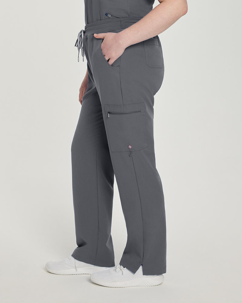 Dark Pewter - White Cross V-Tess Women's 6 Pocket Zipper Cargo Drawstring Scrub Pants Tall for Nursing