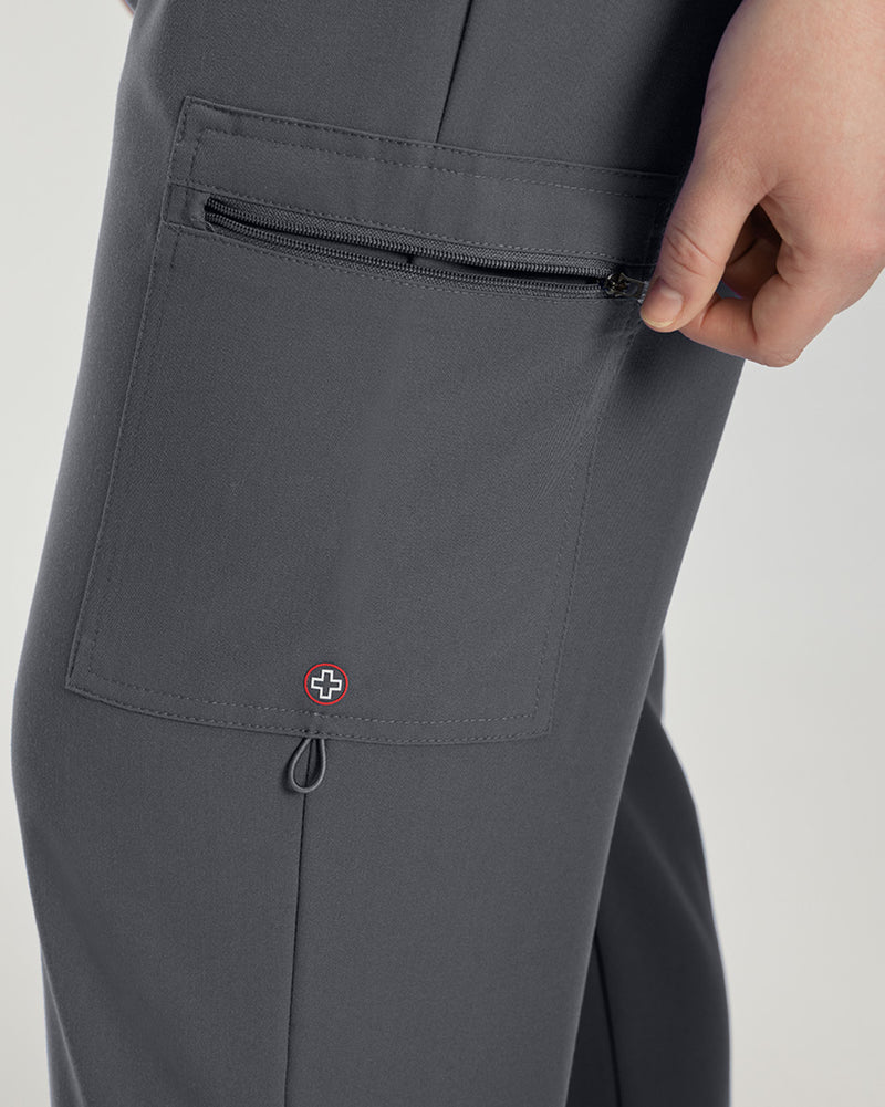 Dark Pewter - White Cross V-Tess Women's 6 Pocket Zipper Cargo Drawstring Scrub Pants Tall for Nursing