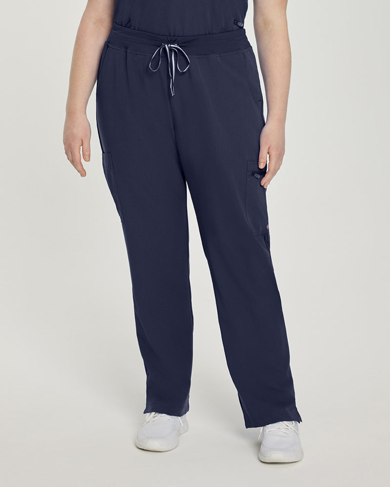 Navy - White Cross V-Tess Women's 6 Pocket Zipper Cargo Drawstring Scrub Pants Tall for Nursing