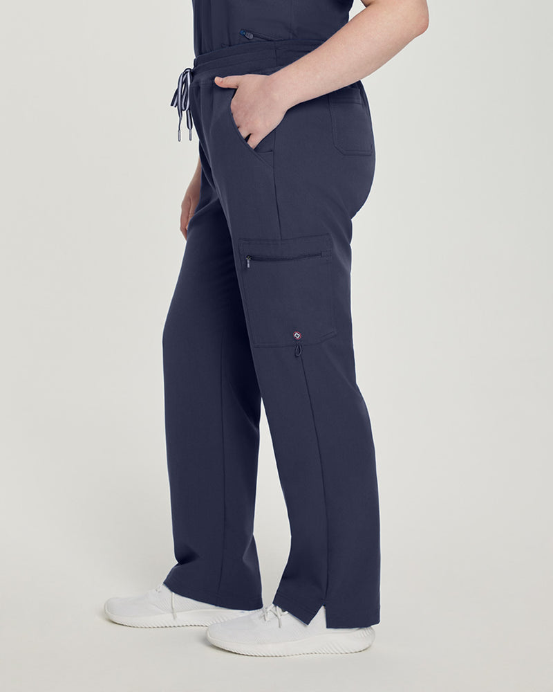 Navy - White Cross V-Tess Women's 6 Pocket Zipper Cargo Drawstring Scrub Pants Tall for Nursing