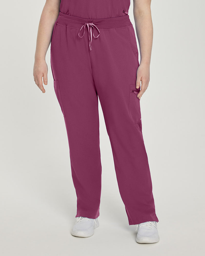 Raspberry Coulis - White Cross V-Tess Women's 6 Pocket Zipper Cargo Drawstring Scrub Pants Tall for Nursing