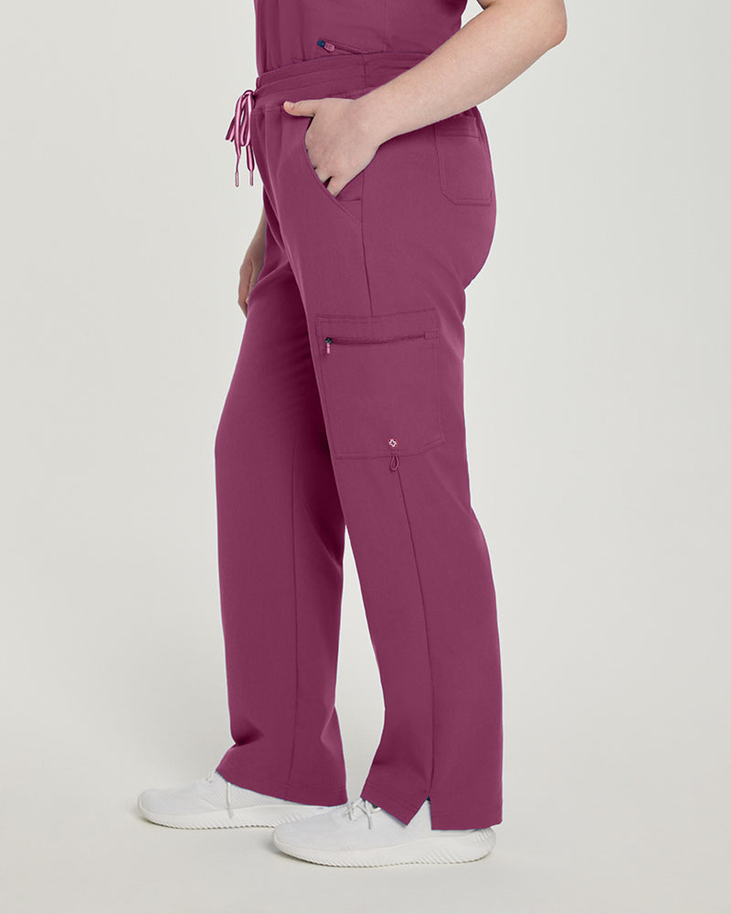 Raspberry Coulis - White Cross V-Tess Women's 6 Pocket Zipper Cargo Drawstring Scrub Pants Tall for Nursing