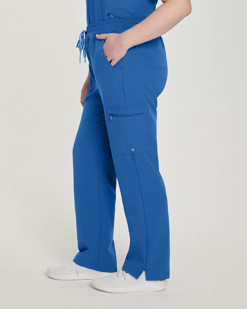 Royal Blue - White Cross V-Tess Women's 6 Pocket Zipper Cargo Drawstring Scrub Pants Tall for Nursing