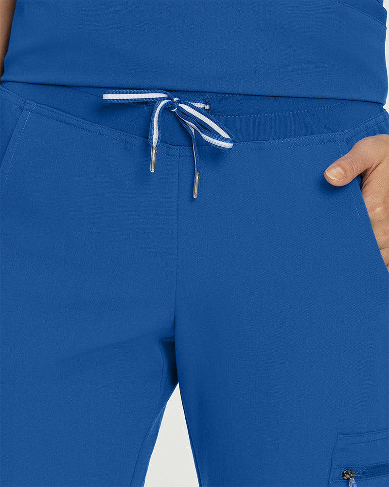Royal Blue - White Cross V-Tess Women's 6 Pocket Zipper Cargo Drawstring Scrub Pants Tall for Nursing