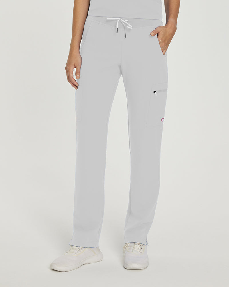 White - White Cross V-Tess Women's 6 Pocket Zipper Cargo Drawstring Scrub Pants Tall for Nursing
