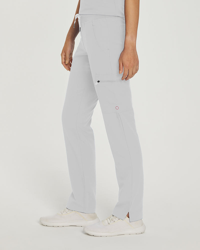 White - White Cross V-Tess Women's 6 Pocket Zipper Cargo Drawstring Scrub Pants Tall for Nursing