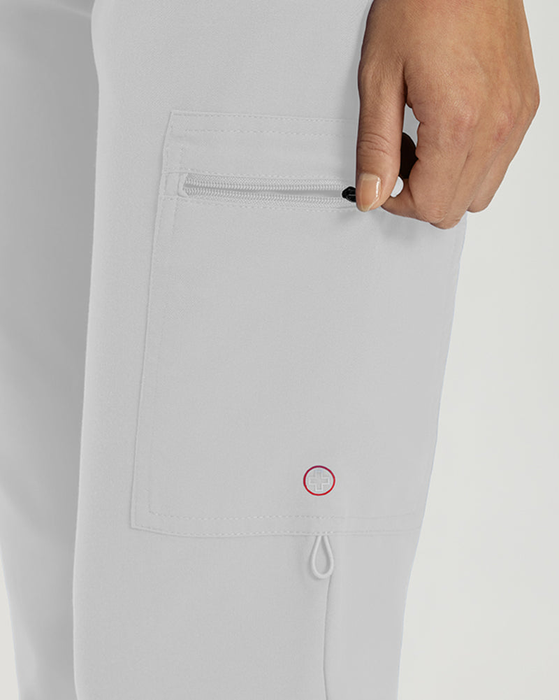 White - White Cross V-Tess Women's 6 Pocket Zipper Cargo Drawstring Scrub Pants Tall for Nursing