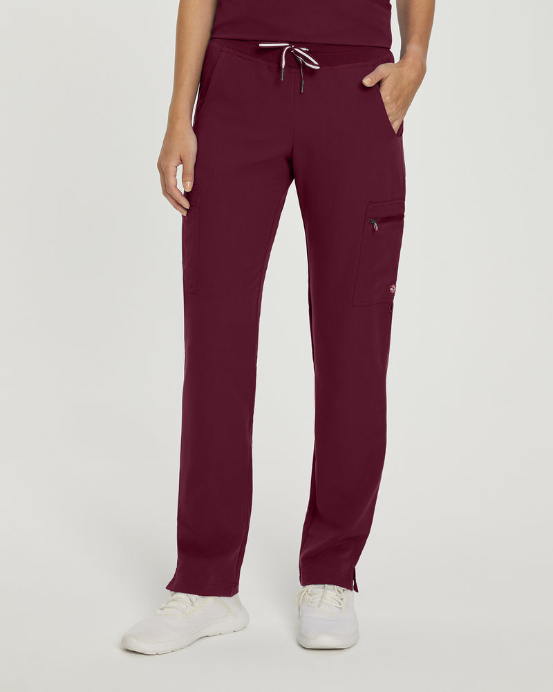 Wine - White Cross V-Tess Women's 6 Pocket Zipper Cargo Drawstring Scrub Pants Tall for Nursing