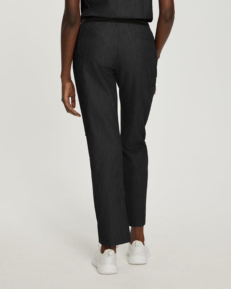 Black - White Cross V-Tess Women's 6 Pocket Zipper Cargo Drawstring Scrub Pants Tall for Nursing