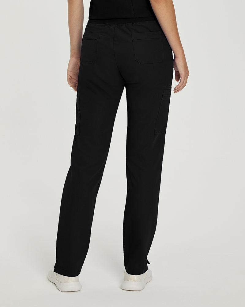 Black - White Cross V-Tess Women's 6 Pocket Zipper Cargo Drawstring Scrub Pants Tall for Nursing