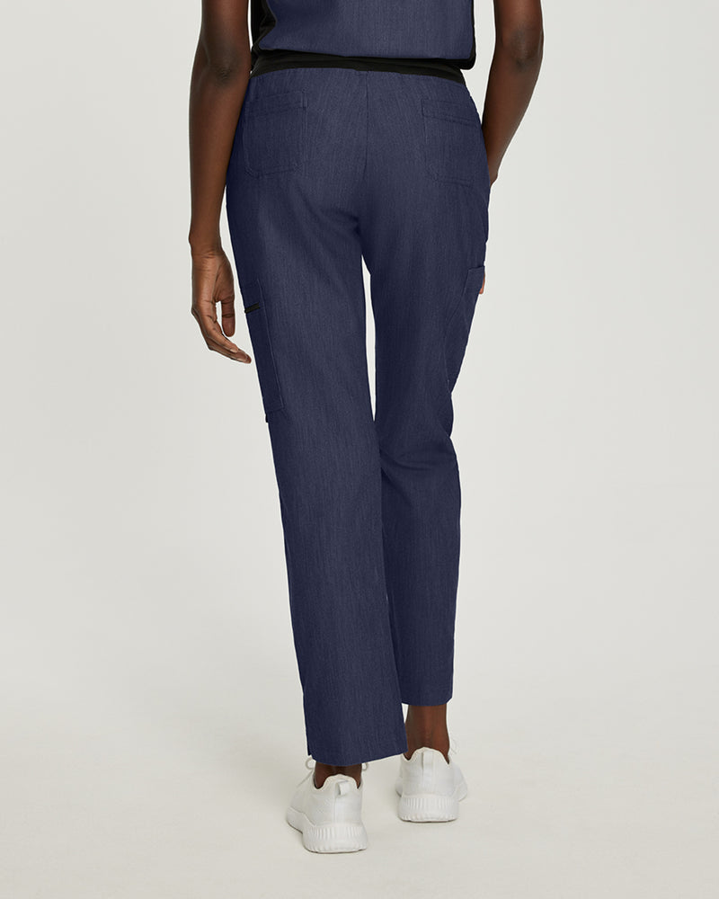Navy - White Cross V-Tess Women's 6 Pocket Zipper Cargo Drawstring Scrub Pants Tall for Nursing