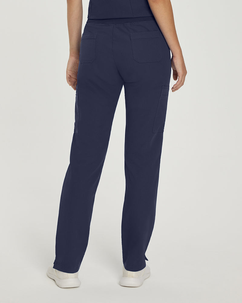 Navy - White Cross V-Tess Women's 6 Pocket Zipper Cargo Drawstring Scrub Pants Tall for Nursing