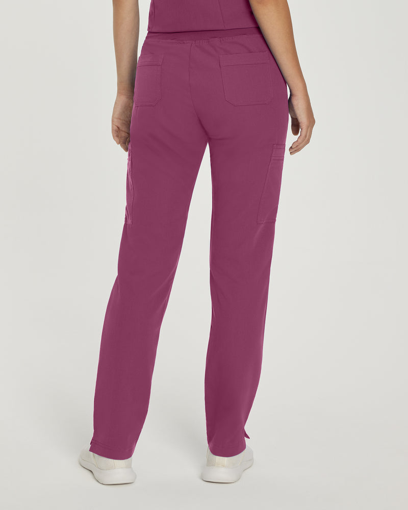 Raspberry Coulis - White Cross V-Tess Women's 6 Pocket Zipper Cargo Drawstring Scrub Pants Tall for Nursing