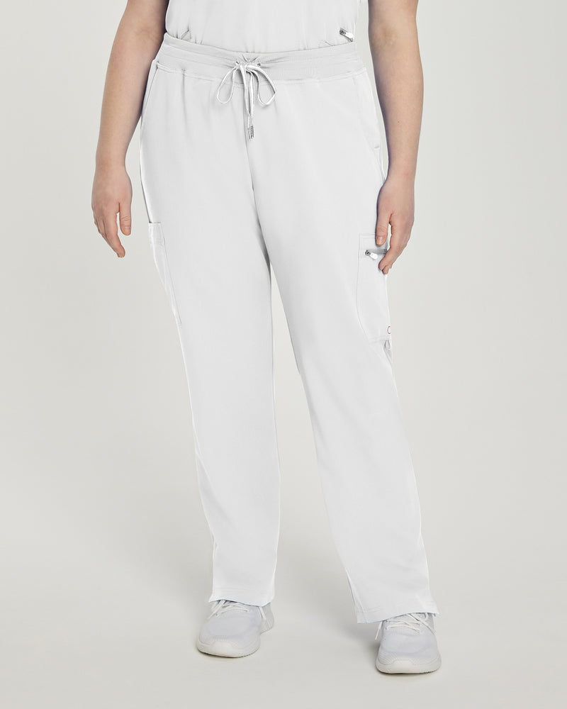 White - White Cross V-Tess Women's 6 Pocket Zipper Cargo Drawstring Scrub Pants Tall for Nursing