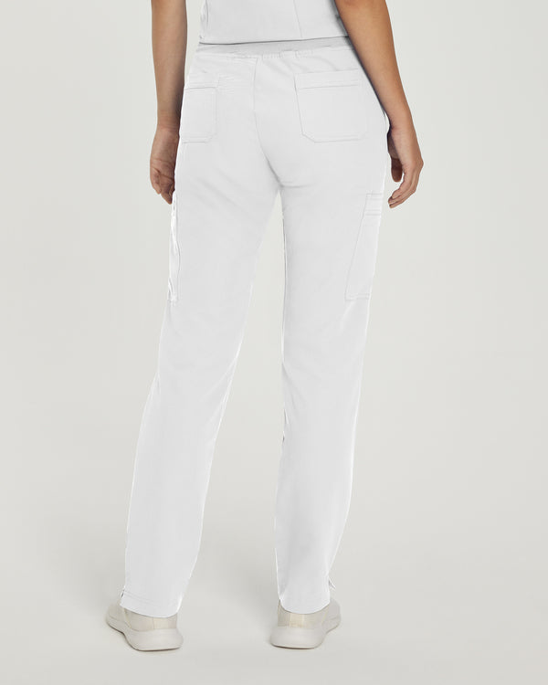 White - White Cross V-Tess Women's 6 Pocket Zipper Cargo Drawstring Scrub Pants Tall for Nursing